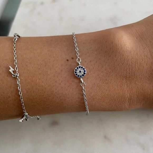 Silver Evil Eye Blue Zircon Crystal Bracelet - Picture 3 of 7